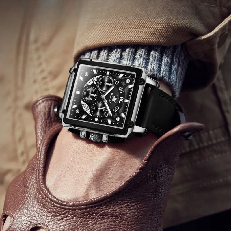 Montre Chronographe à Cadran Carré Tendance