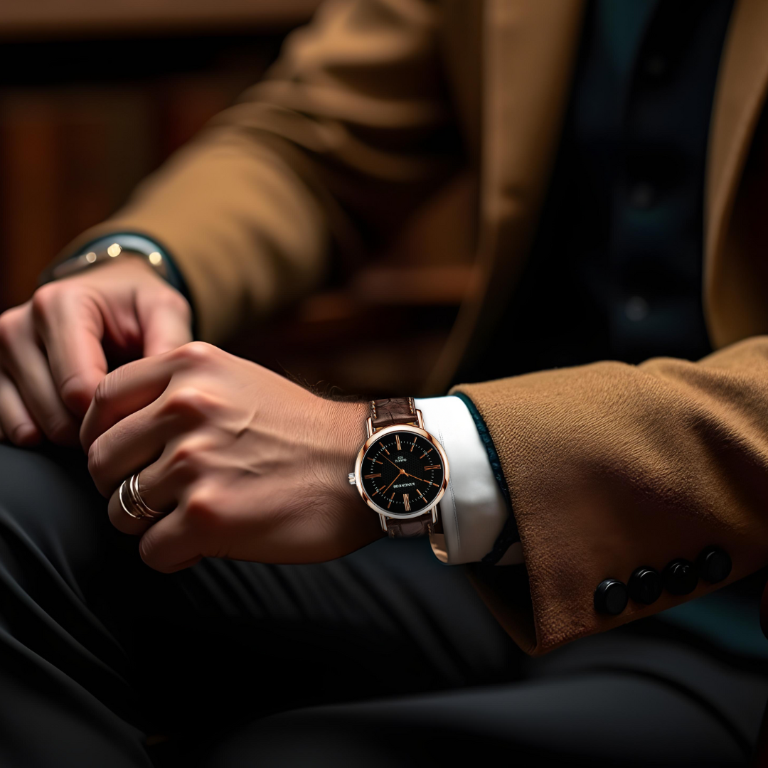 montre à quartz avec bracelet en cuir