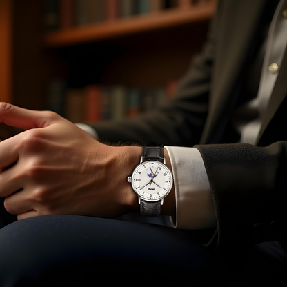 montre à phase de lune en acier inoxydable et cristal