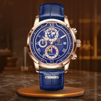 Montre chronographe avec bracelet en cuir de qualité supérieure